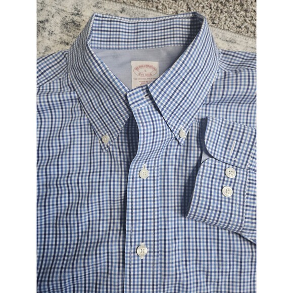 Brooks Brothers Shirt Mens Large Button Down Original Polo Blue Check All Cotton - Picture 1 of 5